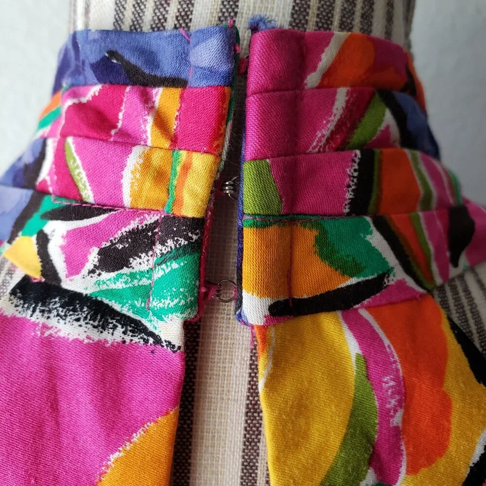 Vintage Tulip Dress Colorful Abstract Floral Print Halter Knee Length Belt sz 8 - Picture 10 of 16